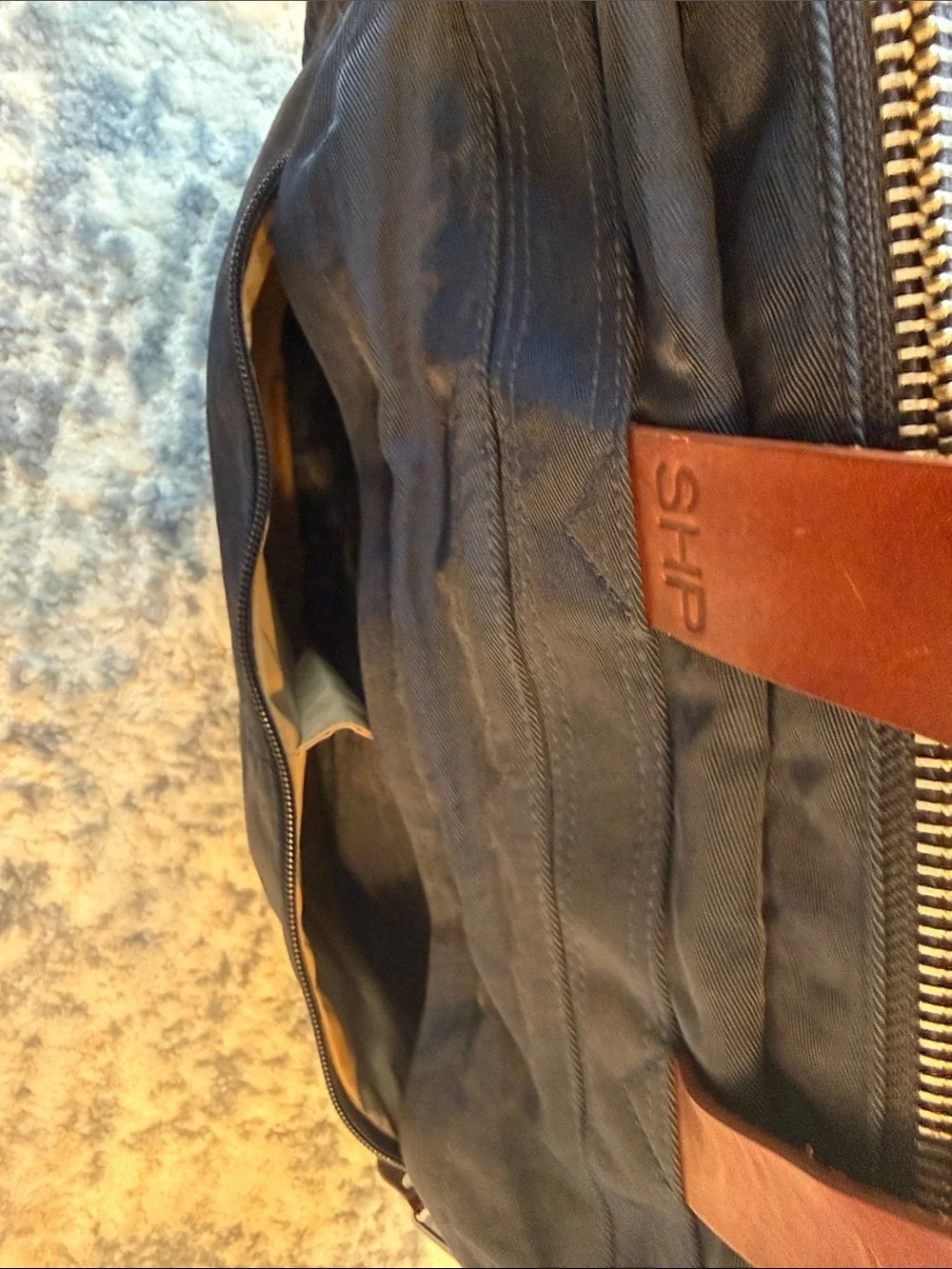 J. Crew Navy Laptop Briefcase with Brown Leather Handles